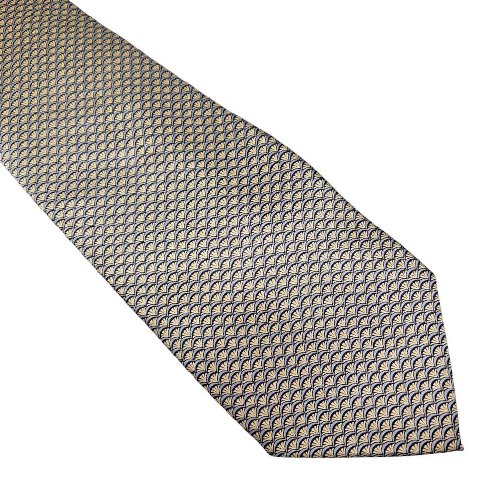 Authentic Raphael Rome Milano Silk Neck Tie Silver Navy‎ Taupe Seashells Shiny